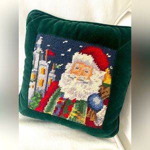 Needlepoint Santa Pillow with Velvet Backing 9 x 9
